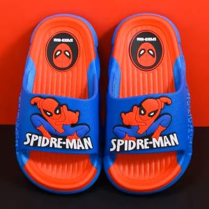 Blue Red Spiderman Cartoon Bold Lettering Kids Slides Shoes
