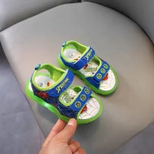 Green Blue Spiderman Hero Web Print Kids Shoes Sandals