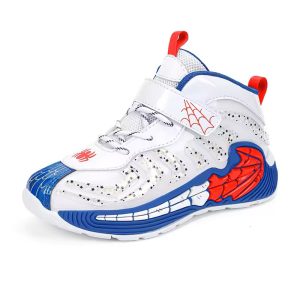 Spiderman Star and Web Accents Pattern White Blue Kids Shoes
